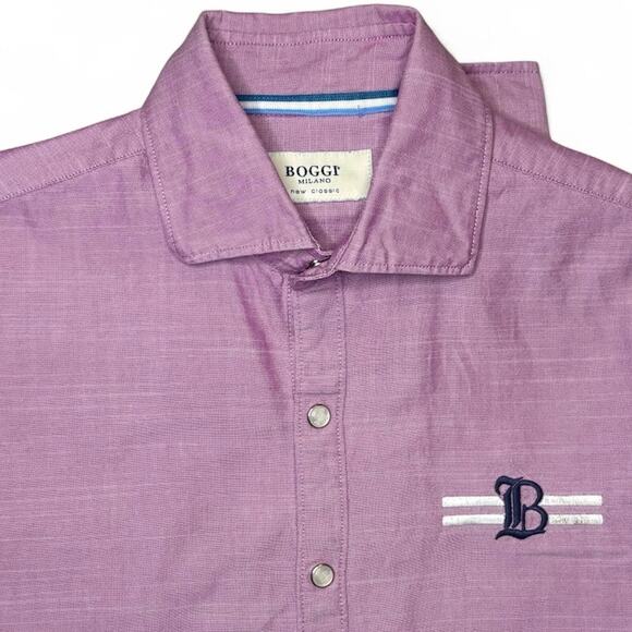 AS IS Boggi Milano Mens Lilac Shirt Small Snap Long Sleeve Cotton - Picture 3 of 9